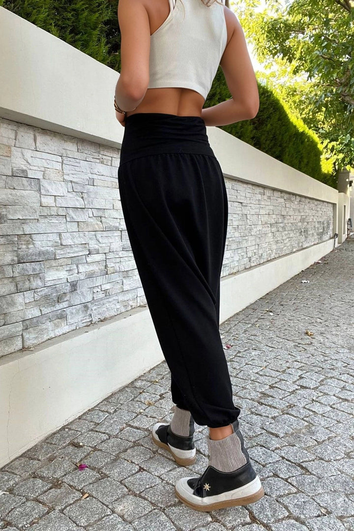 Black High Waist Elasticated Low Mesh Baggy Harem Pants BCBSK-25700-3466 - Mesa