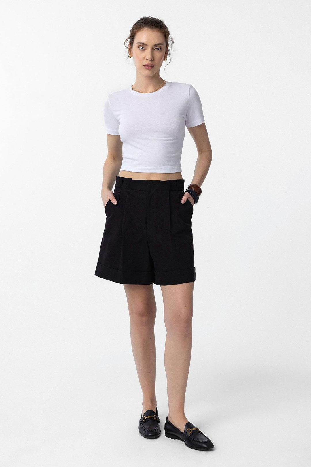ANT Antioch Black High Waist Brushed Women's Bermuda Shorts - Keizer