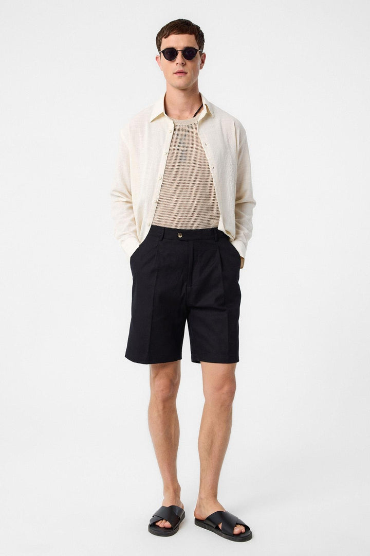 ANT Antioch Black High Waisted Pleated Men's Shorts - San Buenaventura