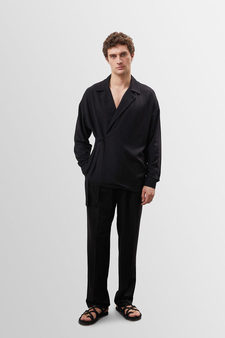 ANT Antioch Black High Waisted Pleated Linen Blend Men's Pants - Chattanooga