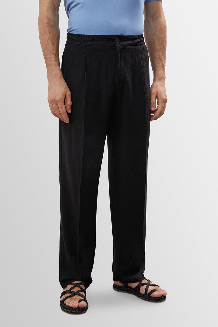 ANT Antioch Black High Waisted Pleated Linen Blend Men's Pants - Chattanooga
