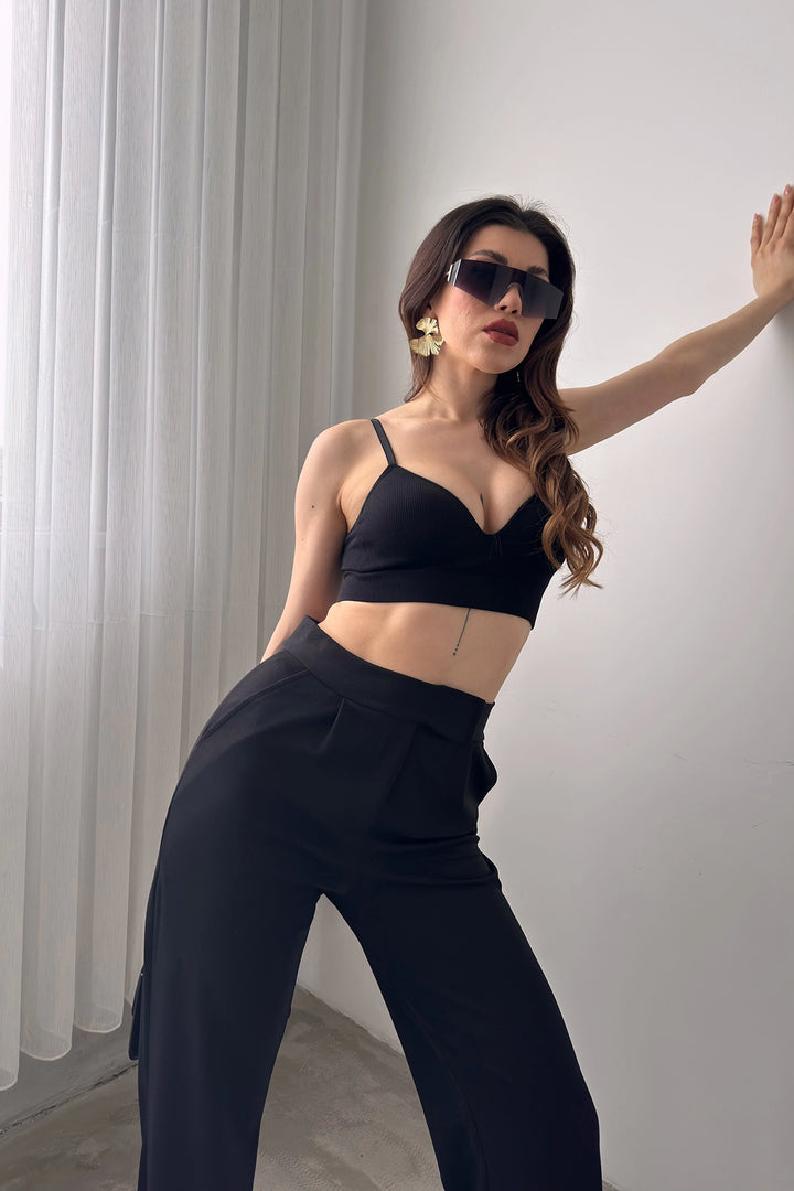 Black High Waist Pleated Palazzo Pants BCDF-24CH1109 - Christchurch
