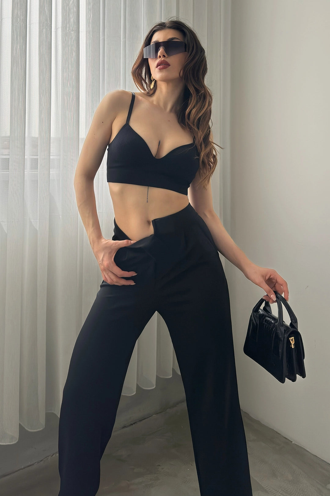 Black High Waist Pleated Palazzo Pants BCDF-24CH1109 - Christchurch