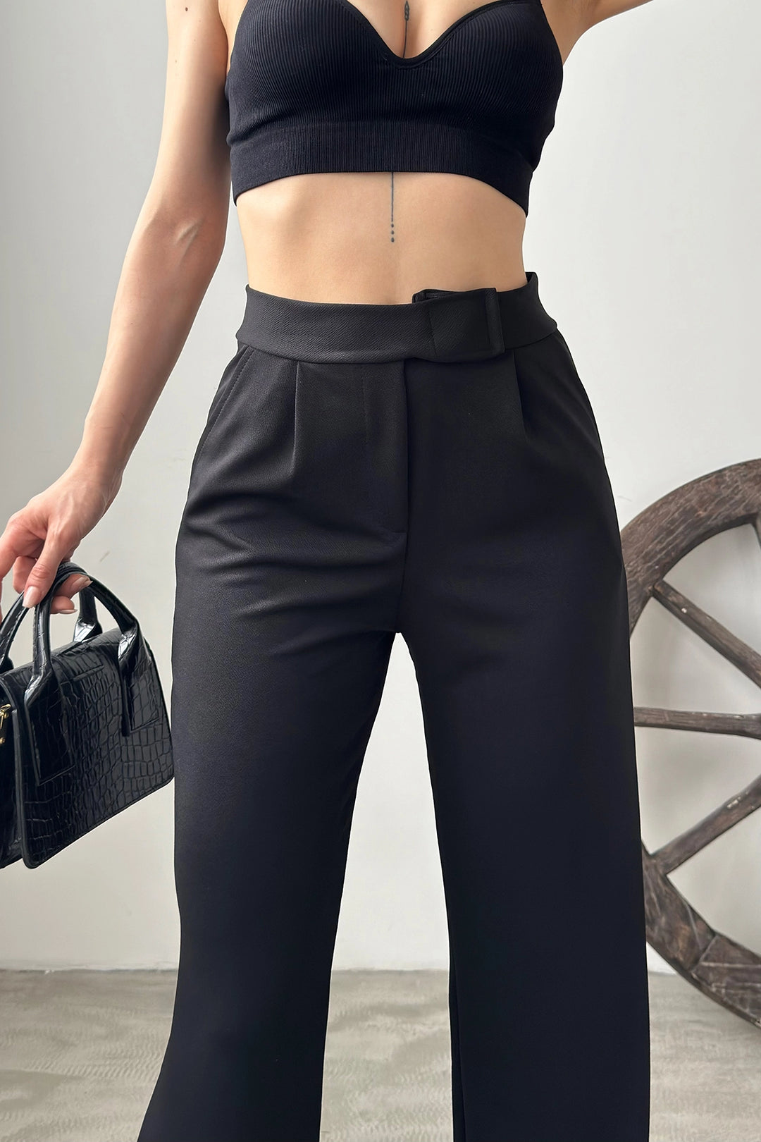 Black High Waist Pleated Palazzo Pants BCDF-24CH1109 - Christchurch