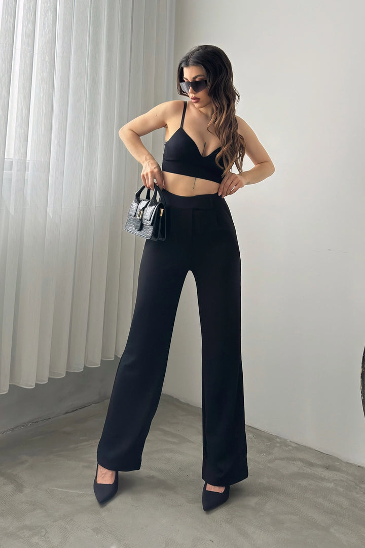 Black High Waist Pleated Palazzo Pants BCDF-24CH1109 - Christchurch