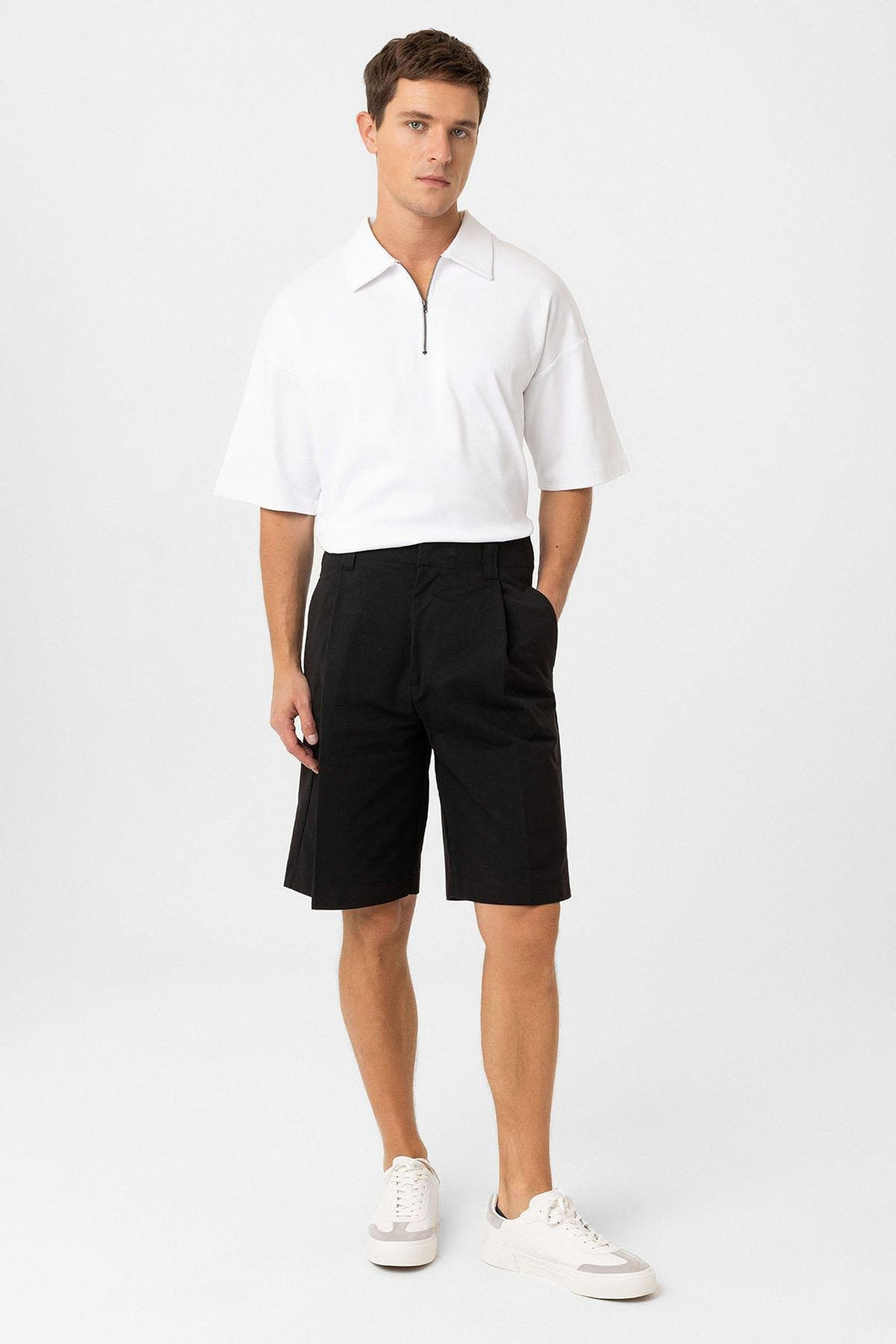 ANT Antioch Black High Waist Flared Relaxed Bermuda Men's Shorts - Little Elm