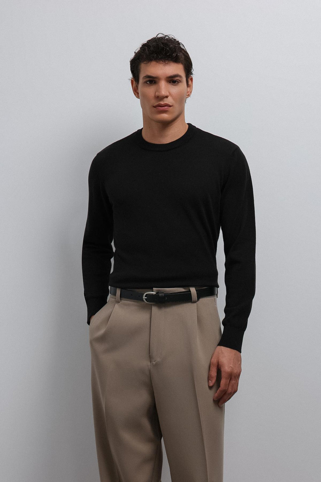 ANT Antioch Black Soft Textured Basic Men's Sweater - Odessa