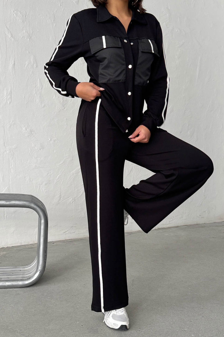 Black Soft Textured Palazzo Pants and Embroidered Shirt Set BCHN-25261025 - Tampico