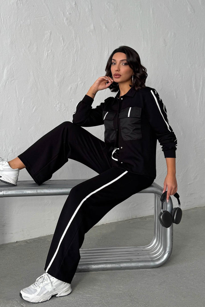 Black Soft Textured Palazzo Pants and Embroidered Shirt Set BCHN-25261025 - Tampico