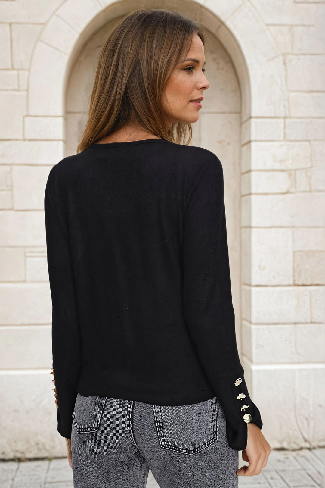 Black Soft Textured Cardigan with Button Detail BCBSK-25700-3007 - Riga
