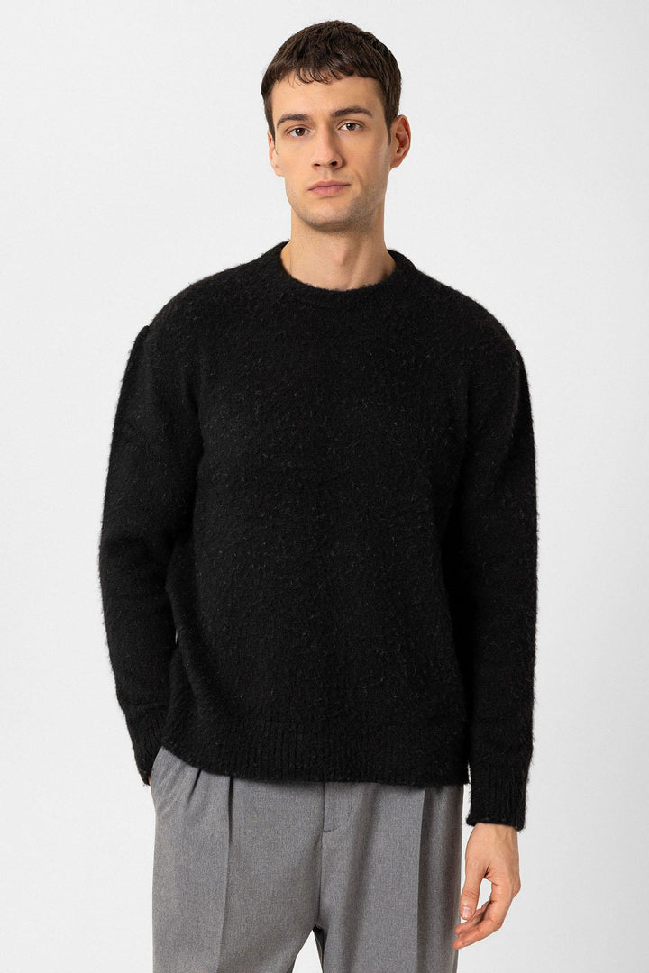 ANT Antioch Black Soft Textured Men's Sweater - Pen-y-Bont ar Ogwr