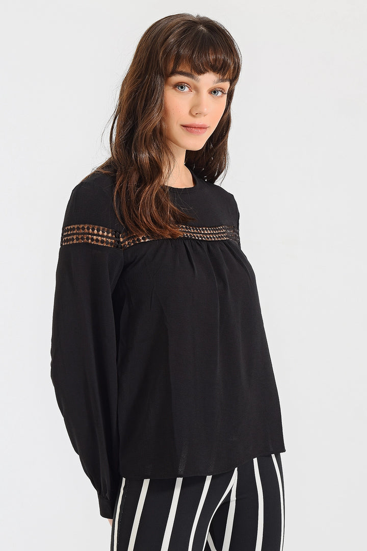 Black Soft Textured Oversized Blouse BCBSK-25700-2566 - Draguignan