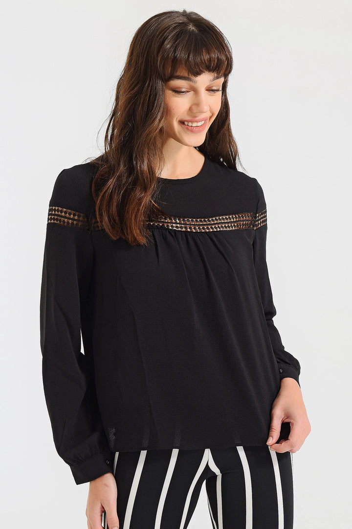 Black Soft Textured Oversized Blouse BCBSK-25700-2566 - Draguignan