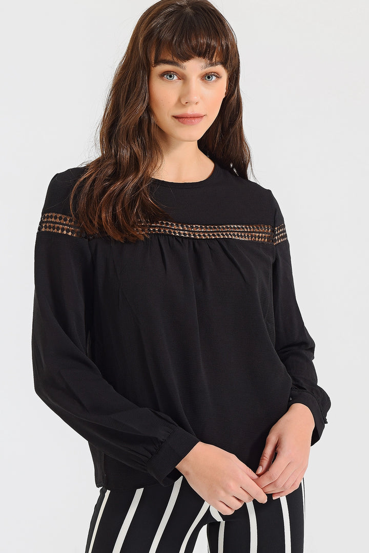 Black Soft Textured Oversized Blouse BCBSK-25700-2566 - Draguignan