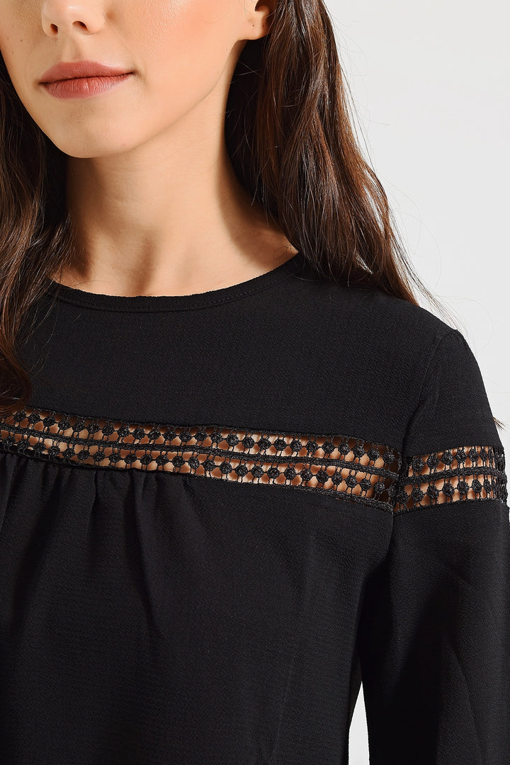 Black Soft Textured Oversized Blouse BCBSK-25700-2566 - Draguignan