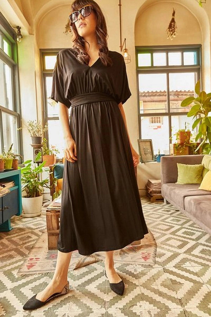 Black Soft Textured Loose Dress BCBSK-25700-K4053 - Narva