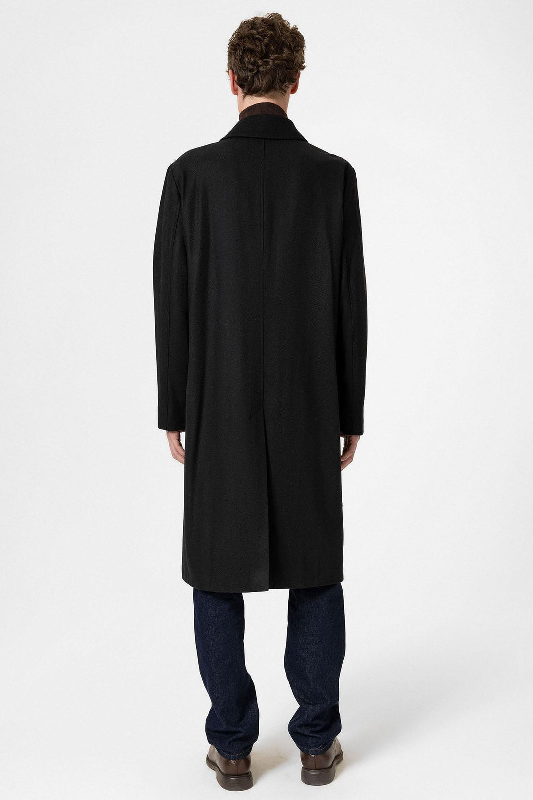 ANT Antioch Black Wool Blend Herringbone Double-Breasted Men's Coat - Gallarate
