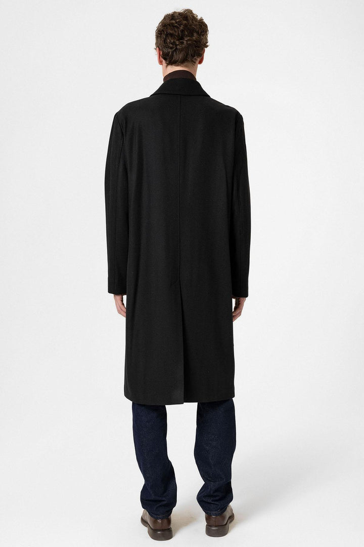ANT Antioch Black Wool Blend Herringbone Double-Breasted Men's Coat - Gallarate