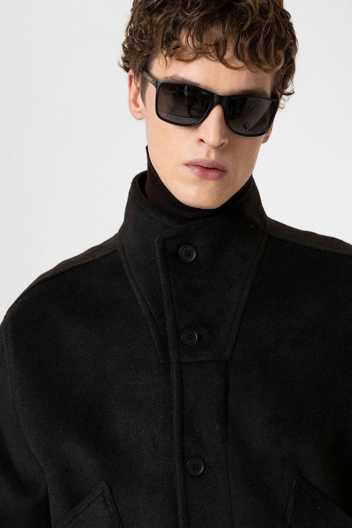 ANT Antioch Black Wool Blend Shawl Collar Men's Coat - Suffolk