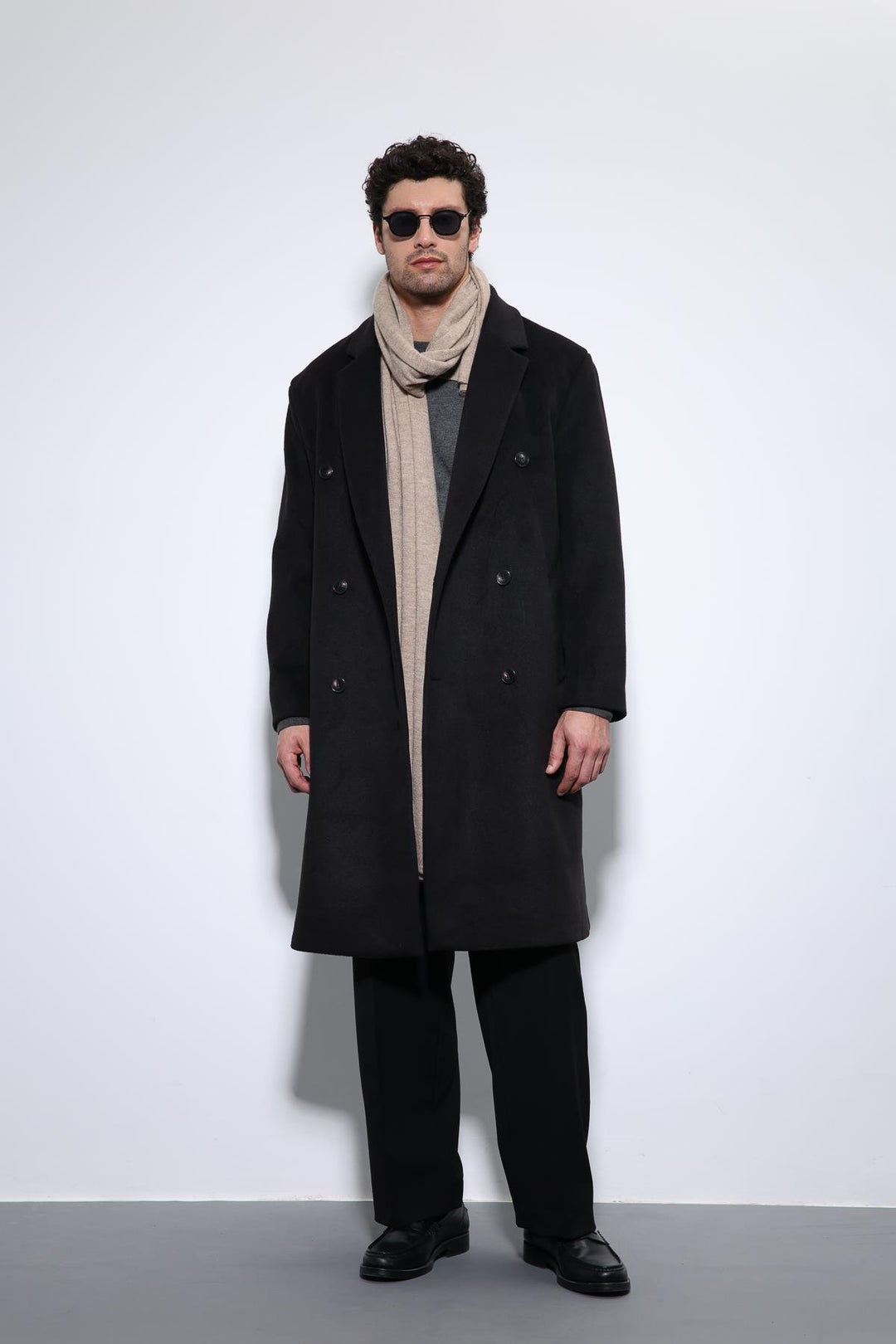 ANT Antioch Black Wool Blend Double-Breasted Men's Coat - Benalmádena
