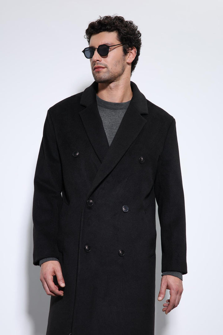 ANT Antioch Black Wool Blend Double-Breasted Men's Coat - Benalmádena