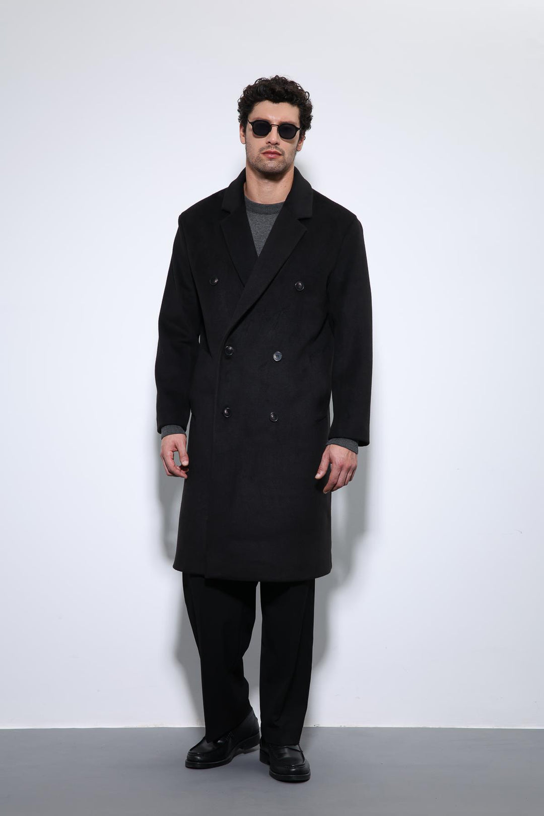 ANT Antioch Black Wool Blend Double-Breasted Men's Coat - Benalmádena