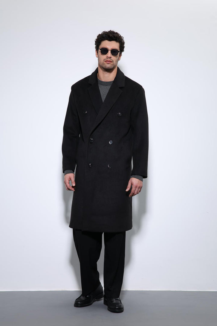 ANT Antioch Black Wool Blend Double-Breasted Men's Coat - Benalmádena