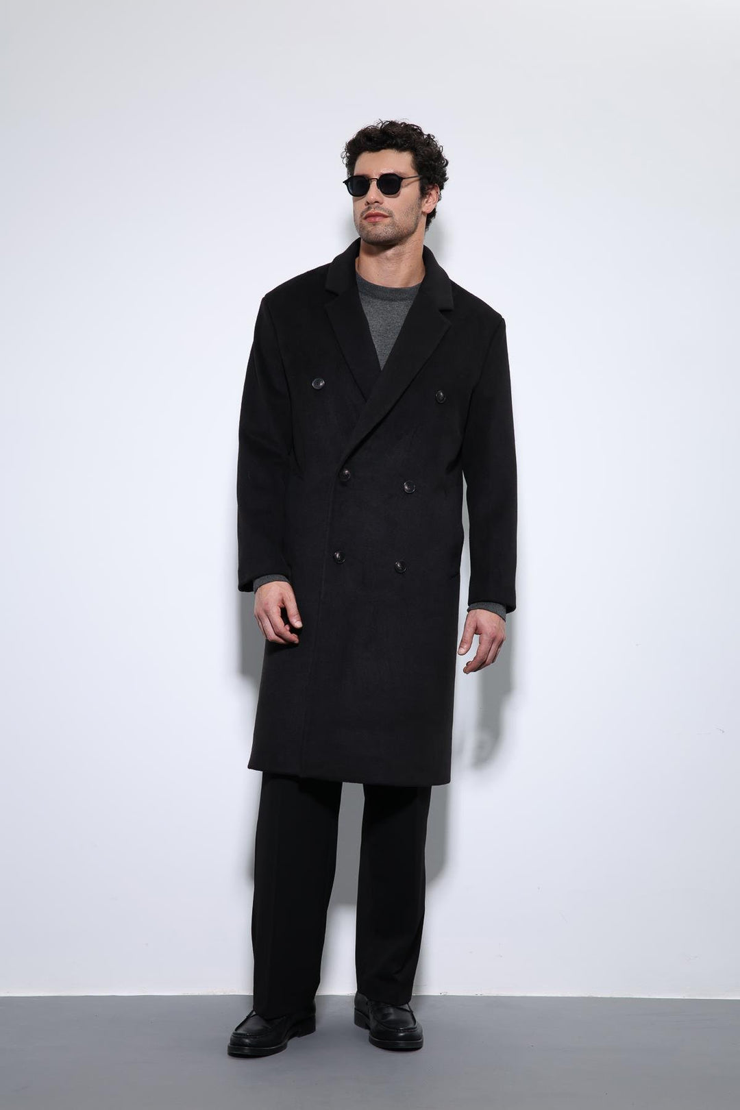 ANT Antioch Black Wool Blend Double-Breasted Men's Coat - Benalmádena