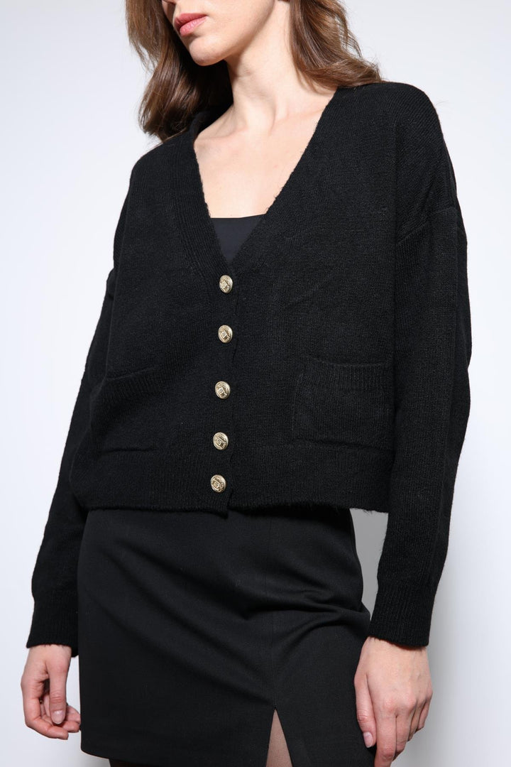 ANT Antioch Black Wool Blend Knitted Cardigan - Poti
