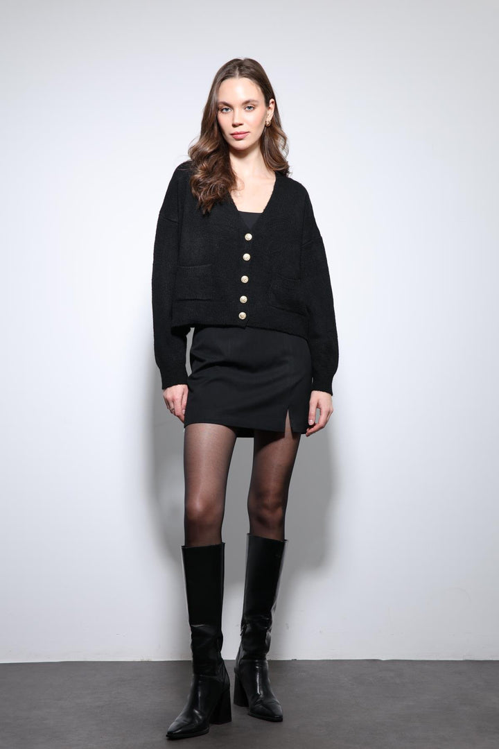 ANT Antioch Black Wool Blend Knitted Cardigan - Poti