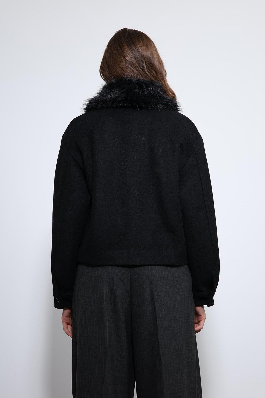 ANT Antioch Black Wool Blend Faux Fur Collar Jacket - Khartsyzk