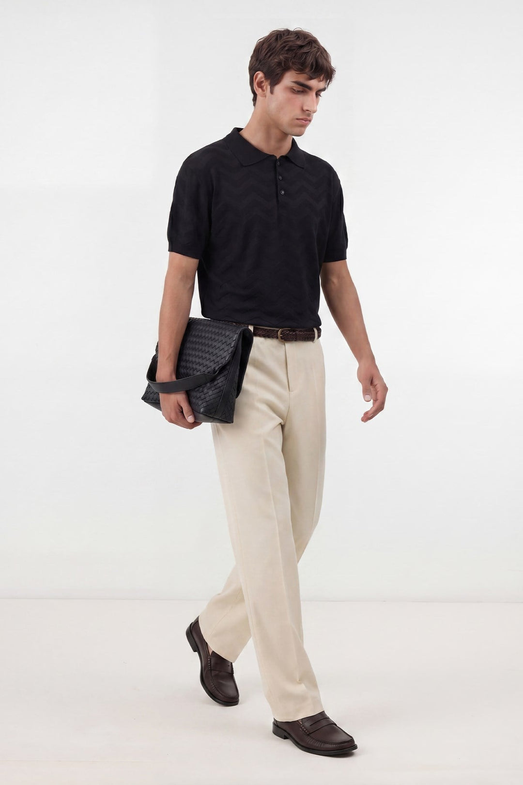 ANT Antioch Siyah Zigzag Desenli Polo Yaka Triko Erkek T-Shirt - Urbandale