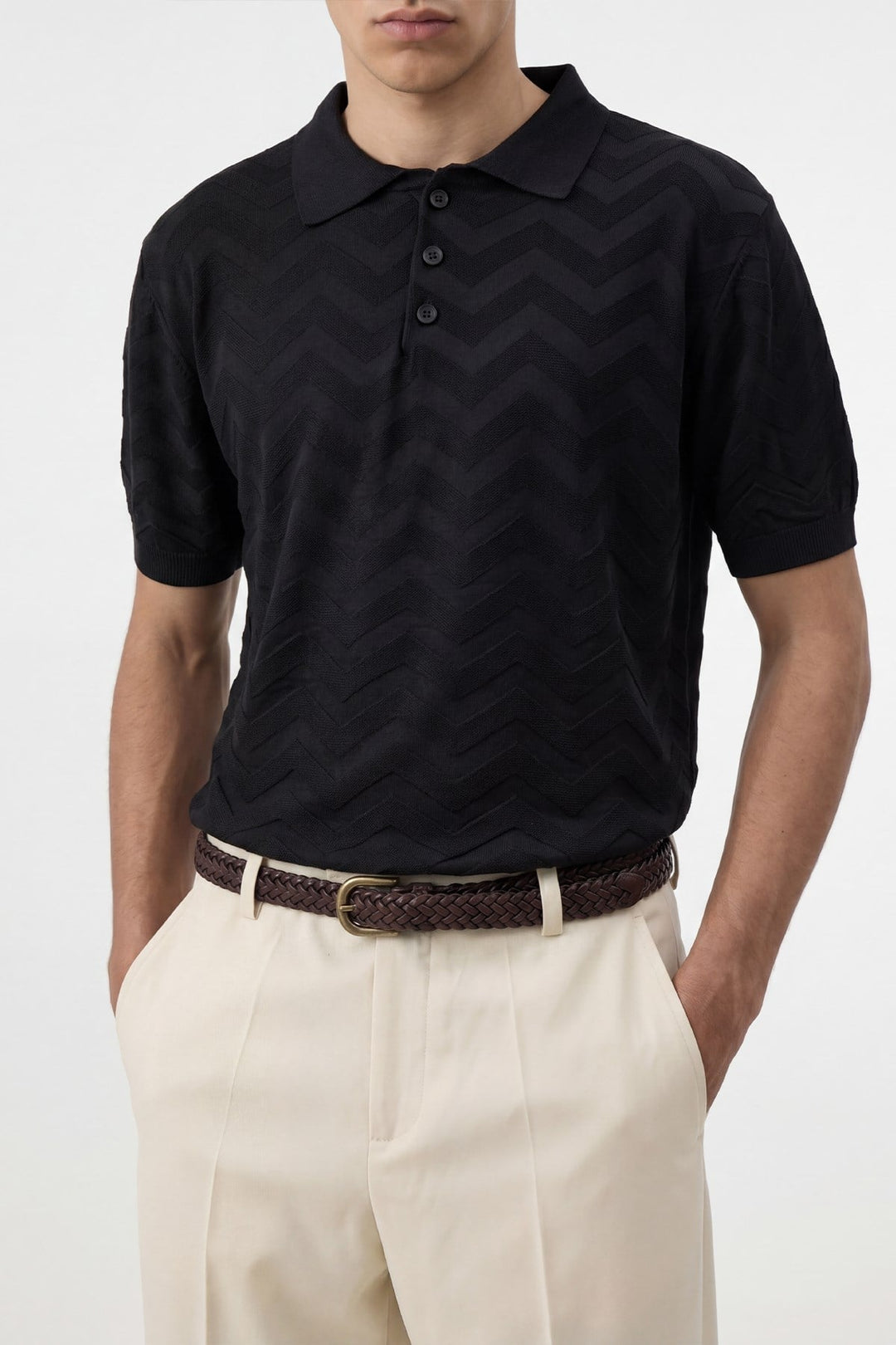 ANT Antioch Siyah Zigzag Desenli Polo Yaka Triko Erkek T-Shirt - Urbandale