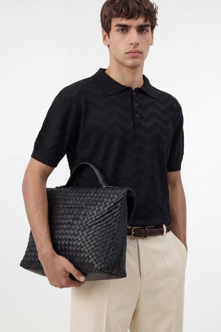 ANT Antioch Siyah Zigzag Desenli Polo Yaka Triko Erkek T-Shirt - Urbandale