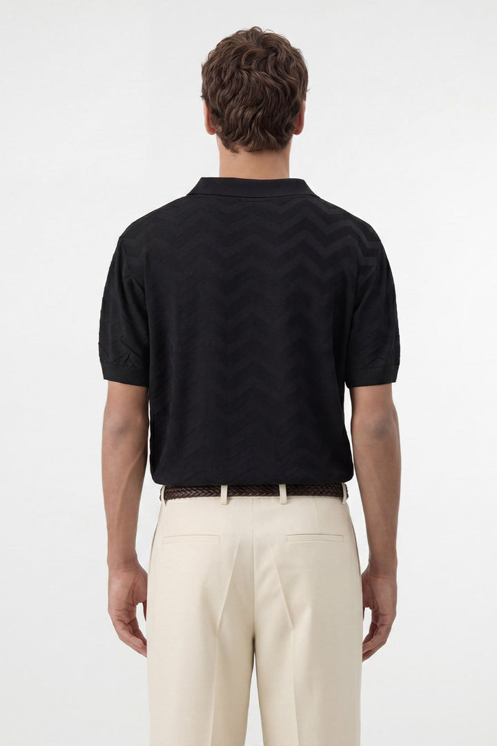 ANT Antioch Siyah Zigzag Desenli Polo Yaka Triko Erkek T-Shirt - Urbandale