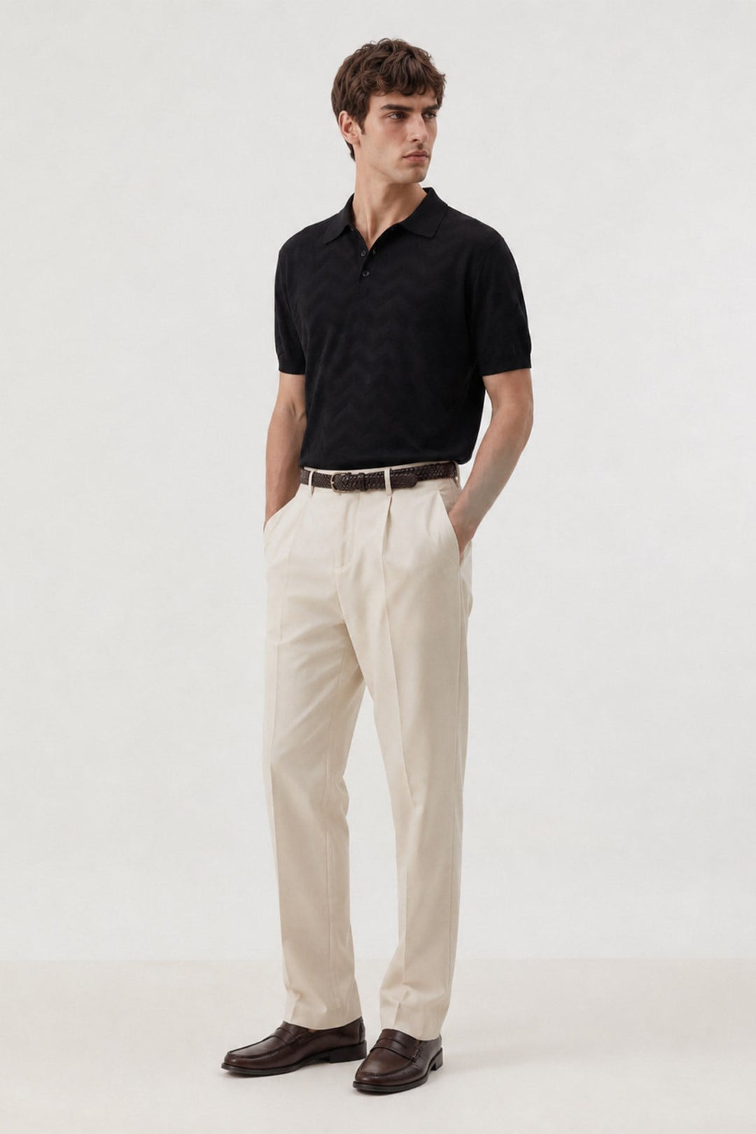 ANT Antioch Siyah Zigzag Desenli Polo Yaka Triko Erkek T-Shirt - Urbandale