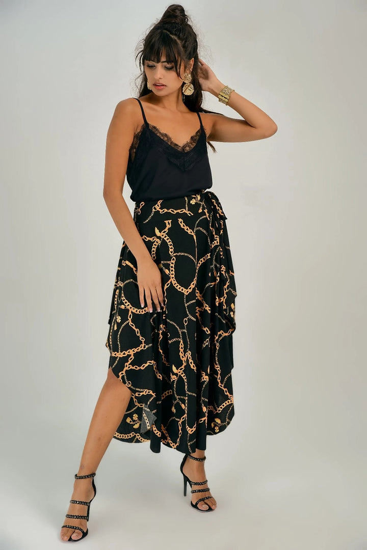 Black Chain Patterned Long Skirt BCBSK-25700-T4010390 - Kansas City
