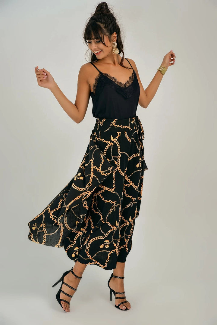 Black Chain Patterned Long Skirt BCBSK-25700-T4010390 - Kansas City