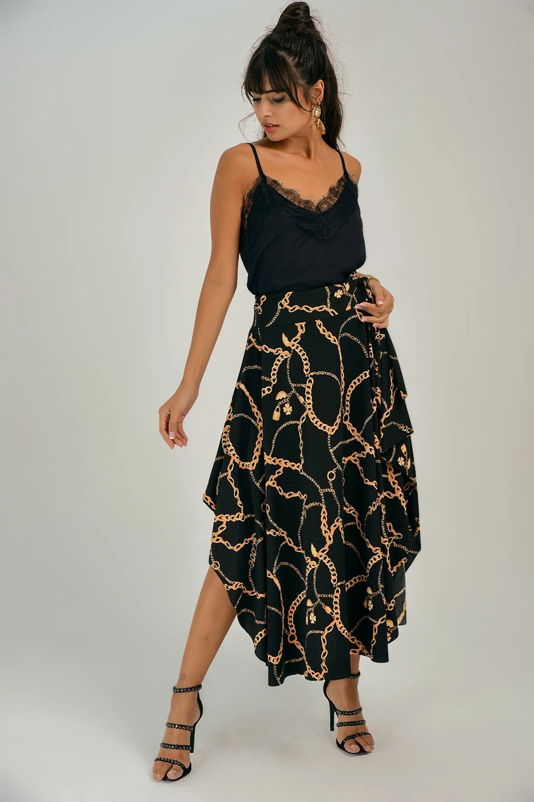 Black Chain Patterned Long Skirt BCBSK-25700-T4010390 - Kansas City