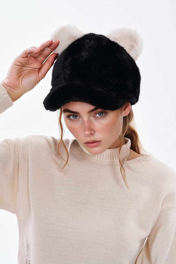 Black Rabbit Ear Plush Cap BCNSV-25WT1113 - San Juan