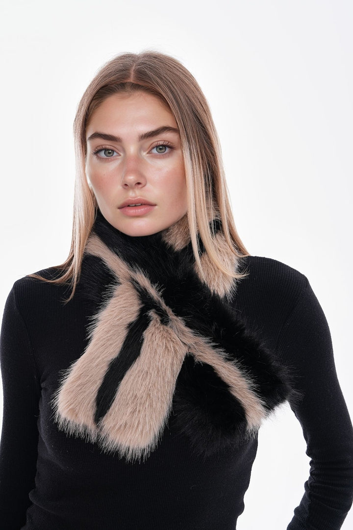 Black-Beige Faux Fur Scarf Neck Warmer BCNSV-25WT1018 - Bad Vilbel
