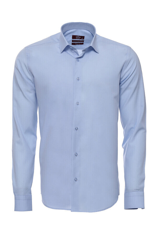 WSS Sky Blue Plain Long Sleeves Regular Fit Shirt  - Gavá