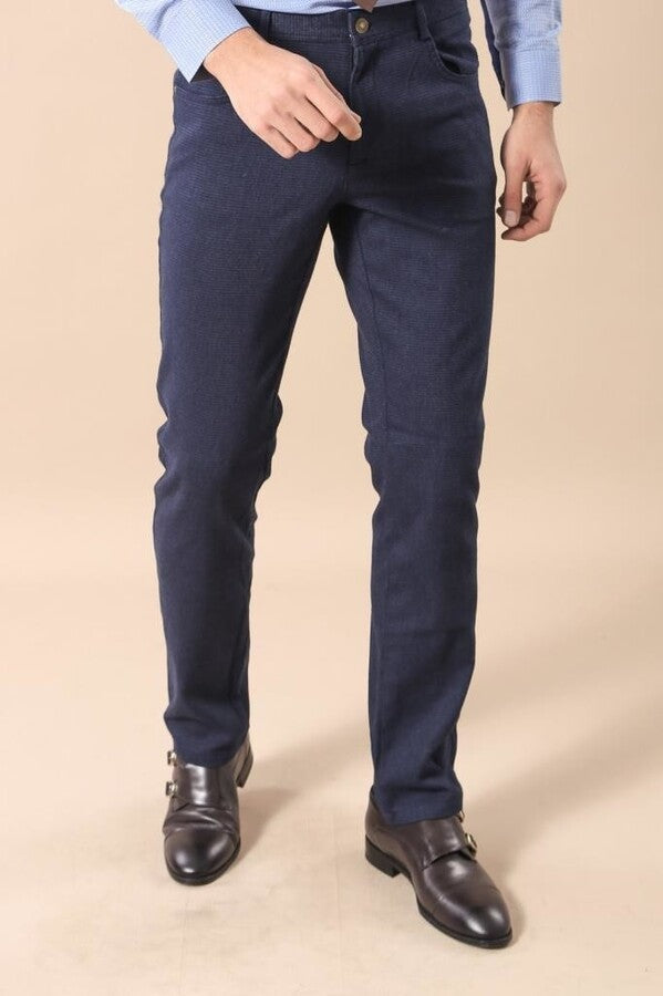 WSS Slim Fit 5 Pockets Navy Blue Men Pants  - Singen