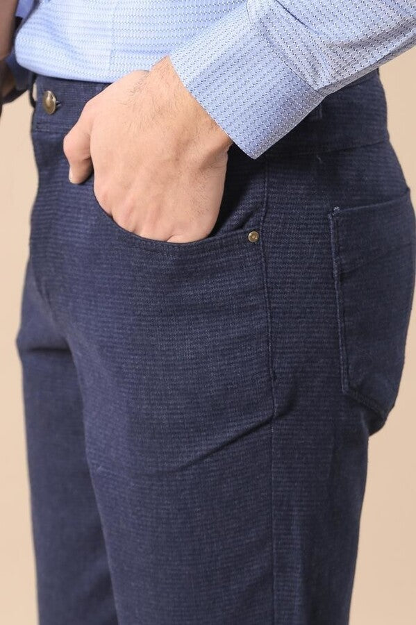 WSS Slim Fit 5 Pockets Navy Blue Men Pants  - Singen
