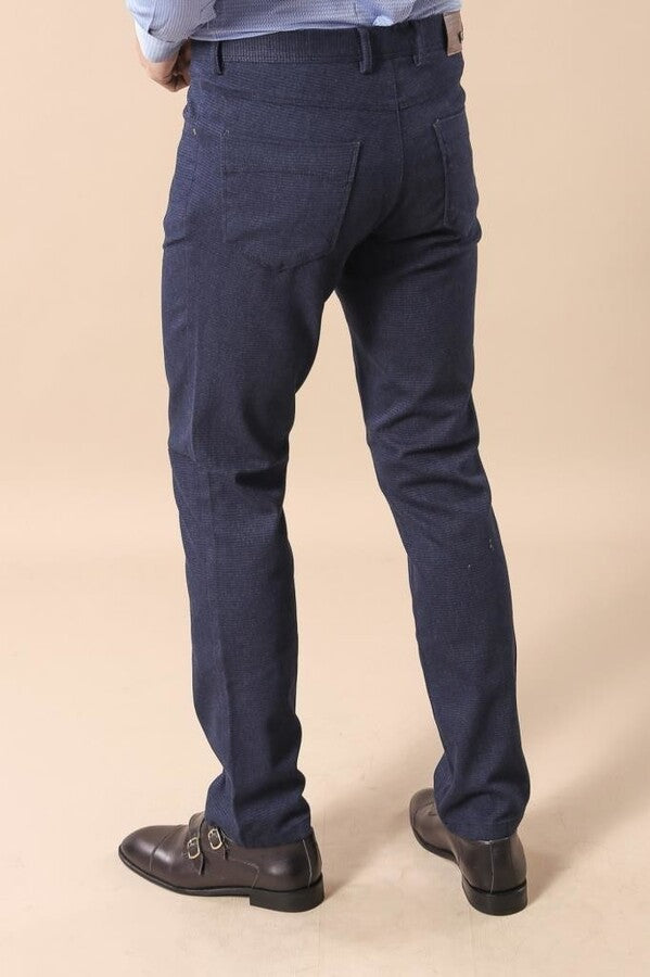 WSS Slim Fit 5 Pockets Navy Blue Men Pants  - Singen