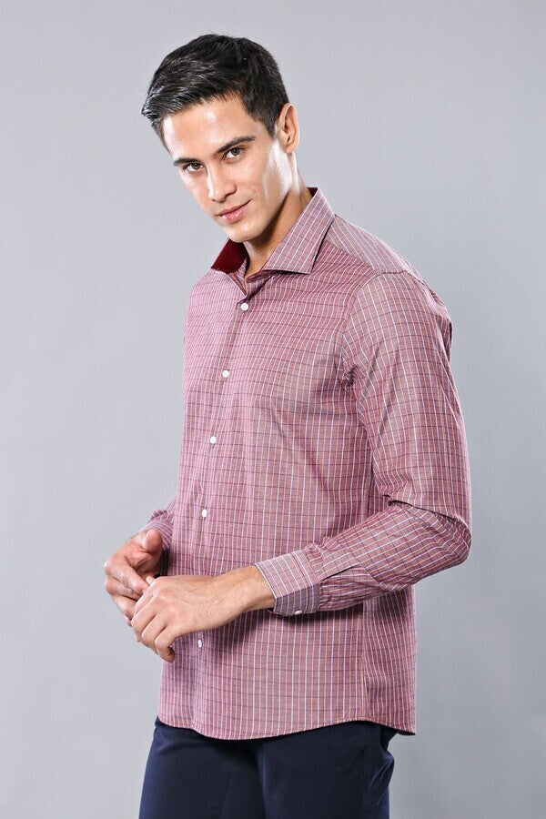 WSS Slim-Fit Burgundy Plaid Shirt  - Huber Heights