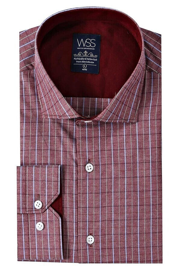WSS Slim-Fit Burgundy Plaid Shirt  - Huber Heights