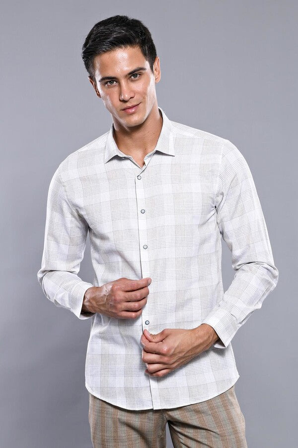 WSS Slim Fit Checked Beige Shirt  - Parsippany-Troy Hills