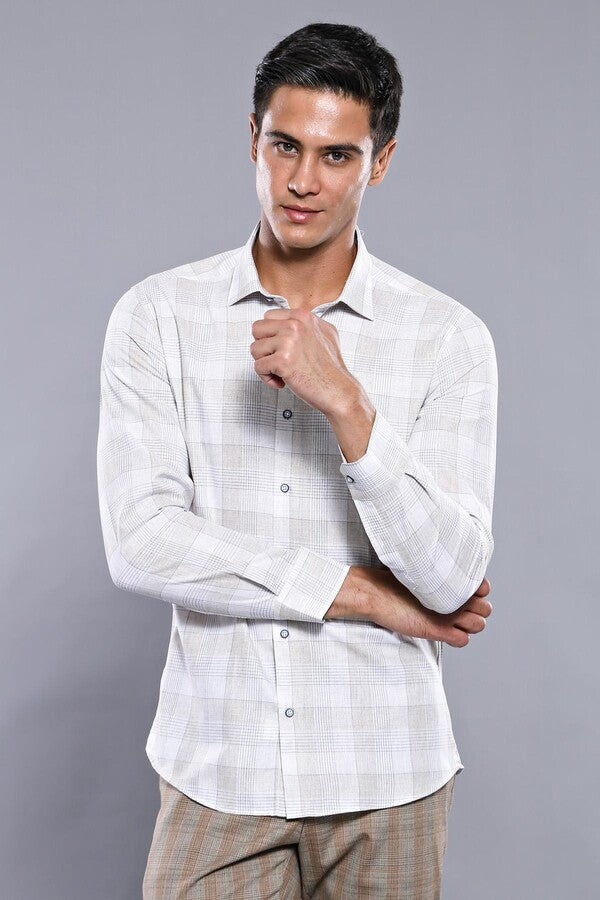 WSS Slim Fit Checked Beige Shirt  - Parsippany-Troy Hills