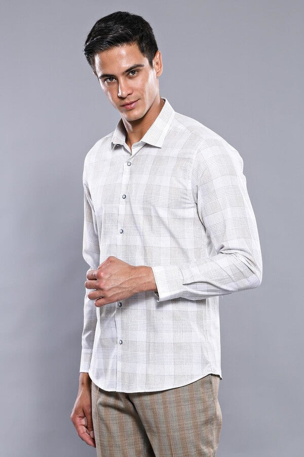 WSS Slim Fit Checked Beige Shirt  - Parsippany-Troy Hills